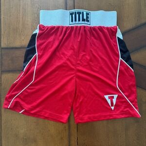 Title Boxing Mens Red Black White Mesh Training‎ Trunks Shorts Medium